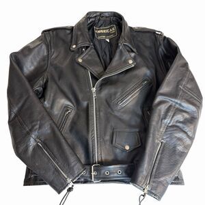 VTG American Top Leather Jacket Men’s 44 Distressed Belted Moto Biker Bi-Swing